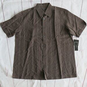 Alfani Multi Color Stripe Button Down Short Sleeve Casual Shirt - Size Large